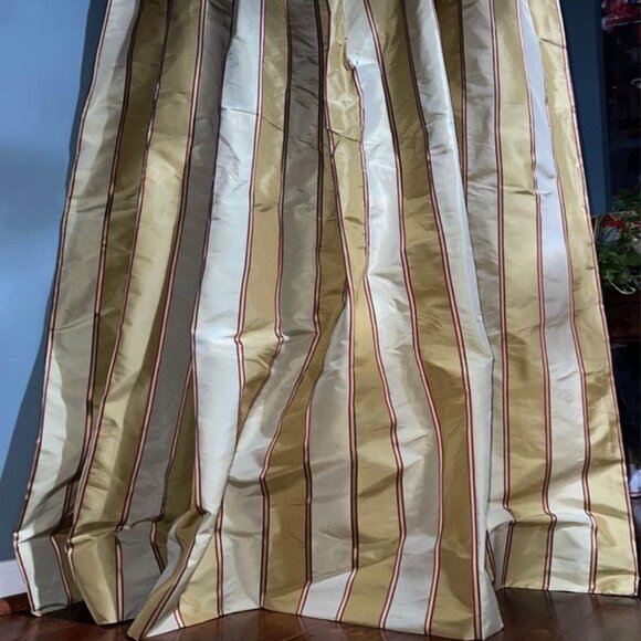 2 Custom-made Striped Weighted Rod Pocket Dupioni Silk Curtains w Button Details - Picture 4 of 11